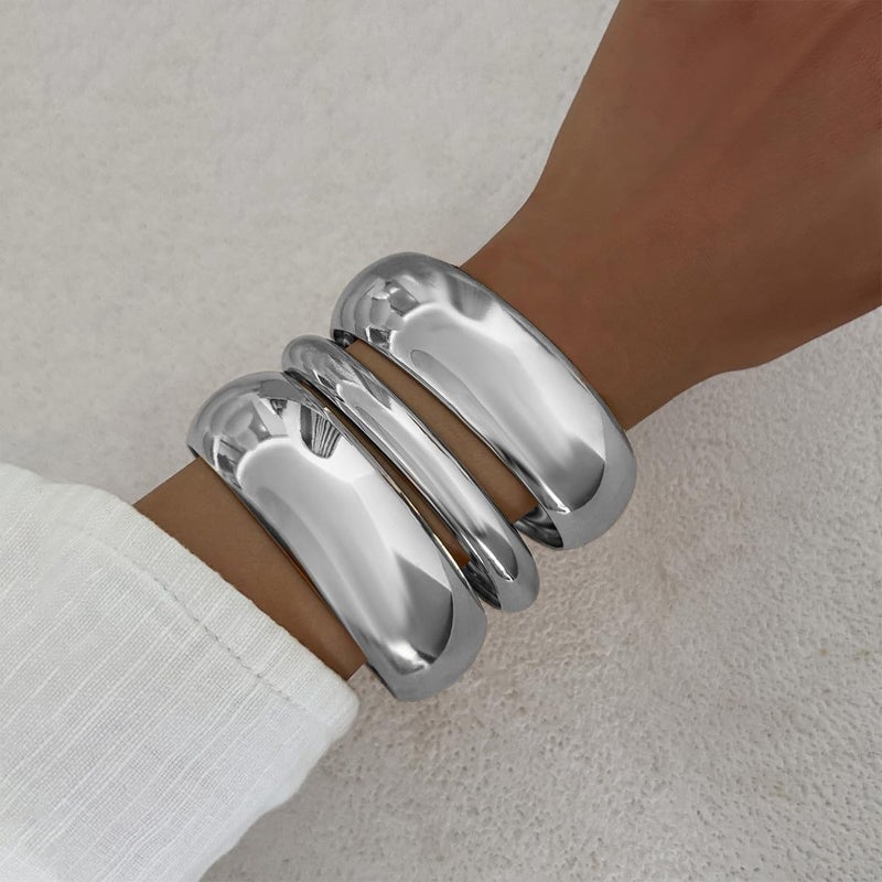 Bowdcvy Chunky Gold Bangle Bracelets for Women Stack Trendy Silver Wide Wrist Statement Cuff Bracelet Arm Cuffs Upper Bangle Fashion Jewelry Gift Accessories - Image 2